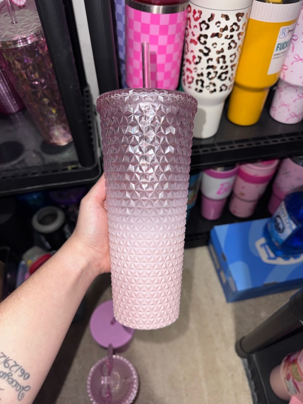 Pink Ombre Textured Tumbler with Straw - 24oz